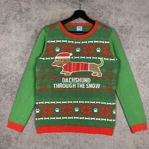 Norther Pole Sweater Mens Large Green Dachshund Through The Snow Ugly Christmas